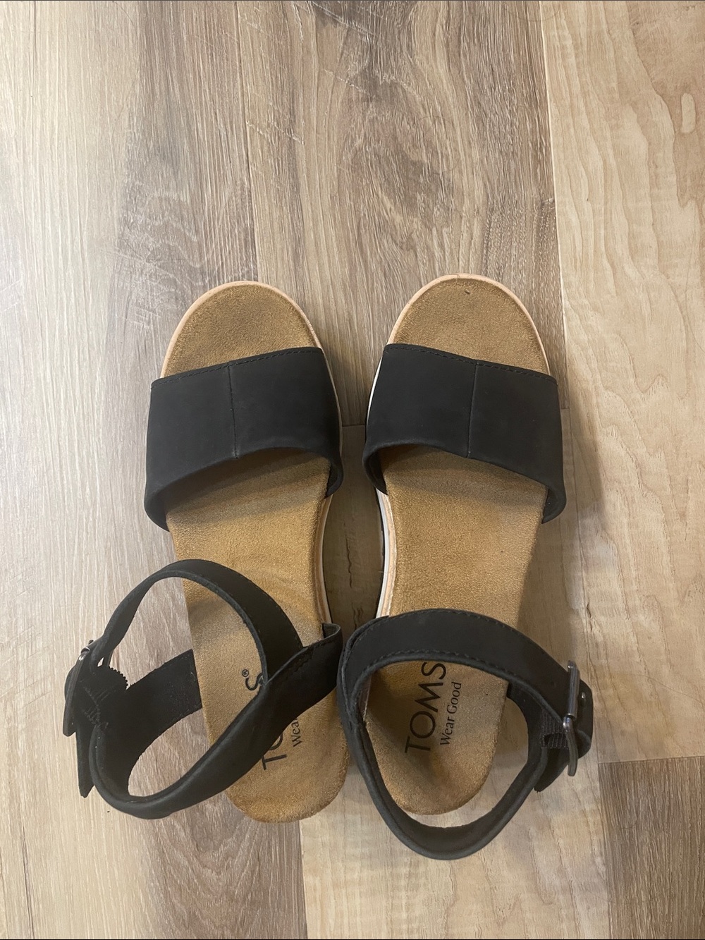 TOMS Black and Tan Open-Toe Ankle-Strap Sandals